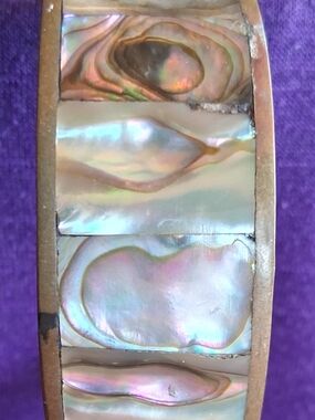 Vintage Mexico Silver Tone Abalone Mother of Pearl Shell Cuff Bracelet